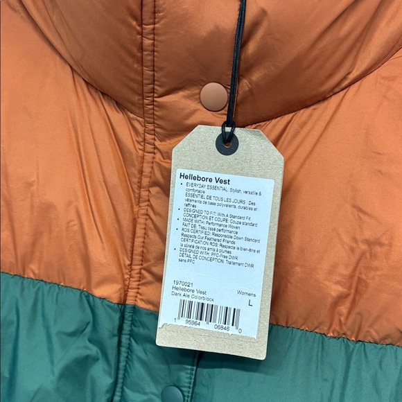 Prana Hellebore duck down puffer two tone color block zip and snap up vest L - Picture 2 of 13